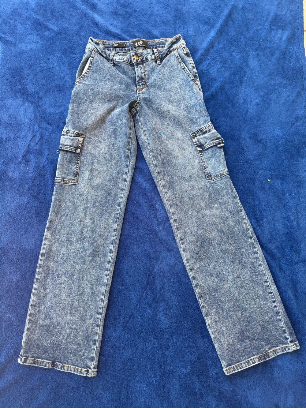 High-Rise Blue Cargo Jeans for Women